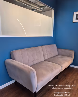Divano letto reclinabile in velluto tortora