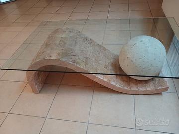 tavolino soggiorno vetro con sfera  marmo rosso ve