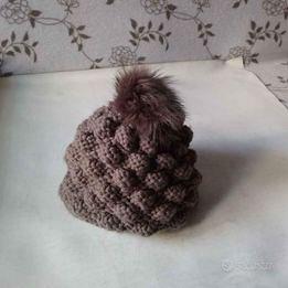 Cappellino donna, cuffia lana pon pon in pelliccia