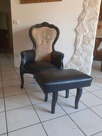 Poltrona con poggiapiedi in vera pelle