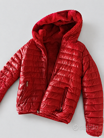Piumino donna double face rosso con cappuccio