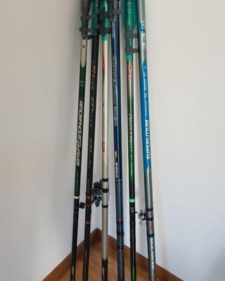 canne da pesca + panchetti + mulinelli