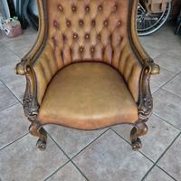 Poltrona Capitonnè Stile Luigi Filippo in pelle