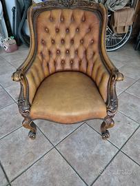 Poltrona Capitonnè Stile Luigi Filippo in pelle