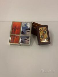 Scatola porta carte in legno + mazzo vintage NUOVO