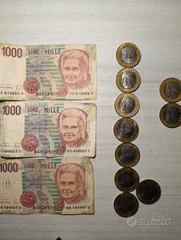 ⭐Set di monete e banconote di 1000 lire italiane ⭐