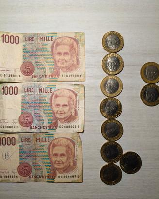 ⭐Set di monete e banconote di 1000 lire italiane ⭐