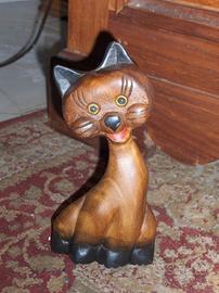 Scultura Legno Gatto Artigianale Italy