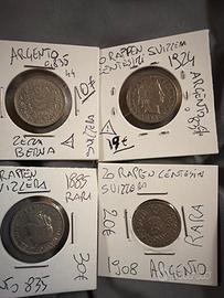 Monete ARGENTO 835 Svizzera 20 Rappen rare 1885..