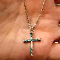 Collana argento e croce con pietre turchesi