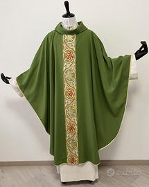 Casula verde con striscia floreale Ve16