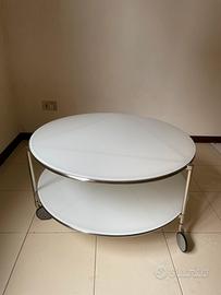 Tavolino in vetro rotondo con ruote