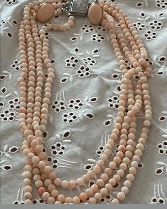 Collana di corallo pelle d angelo con orecchini