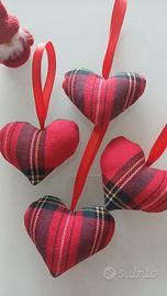 Decorazioni natalizie tartan 4 cuoricini da append