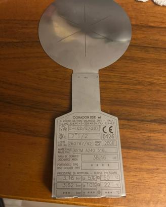 Disco di rottura 2,5” per valvola di sicurezza