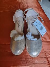 Espadrillas eleganti oro/platino con zeppa