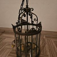 lampadario vintage in bronzo con vetri molati