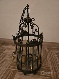 lampadario vintage in bronzo con vetri molati