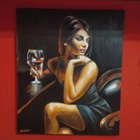 Quadro ad olio dipinto  mano ritratto donna