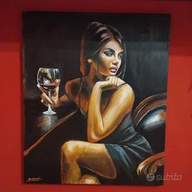 Quadro ad olio dipinto  mano ritratto donna