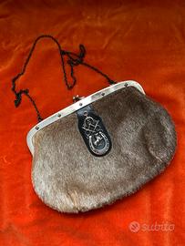 Borsa vintage il pelle pelliccia cavallino clutch