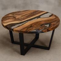 Tavolino rotondo in resina epossidica e noce