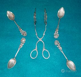 Set 4 cucchiaini+pinza pasticceria Argento 835/800
