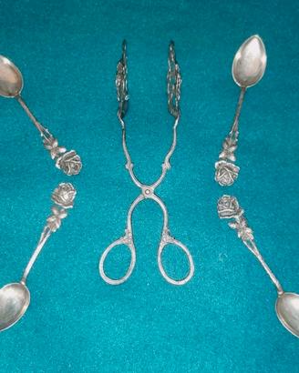 Set 4 cucchiaini+pinza pasticceria Argento 835/800