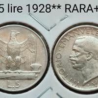 5 lire 1928** Rara+
