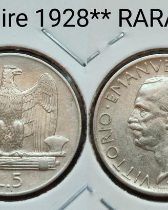 5 lire 1928** Rara+