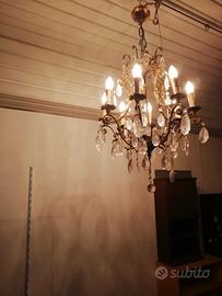 lampadario bronzo con gocce Boemia