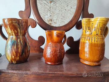 Tre antiche brocche Pugliesi Grottaglie ceramica