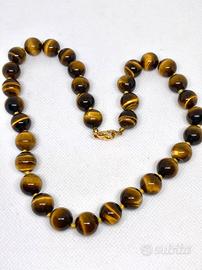 Collana unisex marrone in Occhio di Tigre 12 mm