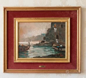 Dipinto a olio Costiera napoletana firmato G.Rizzo