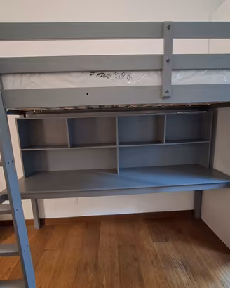 Letto a soppalco alto con scrivania 