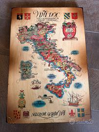 Quadro Vintage Mappa Vini DOC Italia su Legno