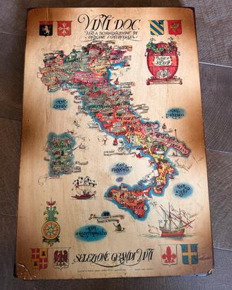Quadro Vintage Mappa Vini DOC Italia su Legno