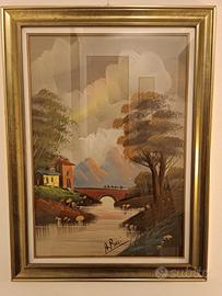 Quadro con ponte e montagne 