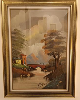 Quadro con ponte e montagne 
