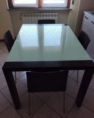 Tavolo Calligaris vetro e legno moro + 4 sedie