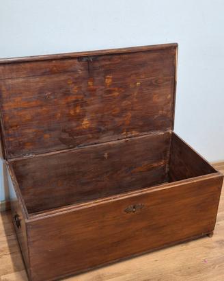 Baule Antico Legno Massello Fine 800 Cassapanca Ru