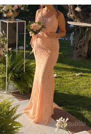 Vestito pizzo ricamato rosa a sirena misura S/M