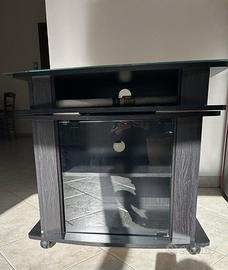 Mobile TV/PC Nero c/Ruote Piano Girevole