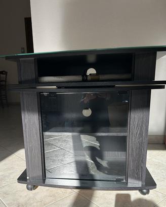 Mobile TV/PC Nero c/Ruote Piano Girevole