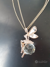 Collana lunga in acciaio con fata e brillantini