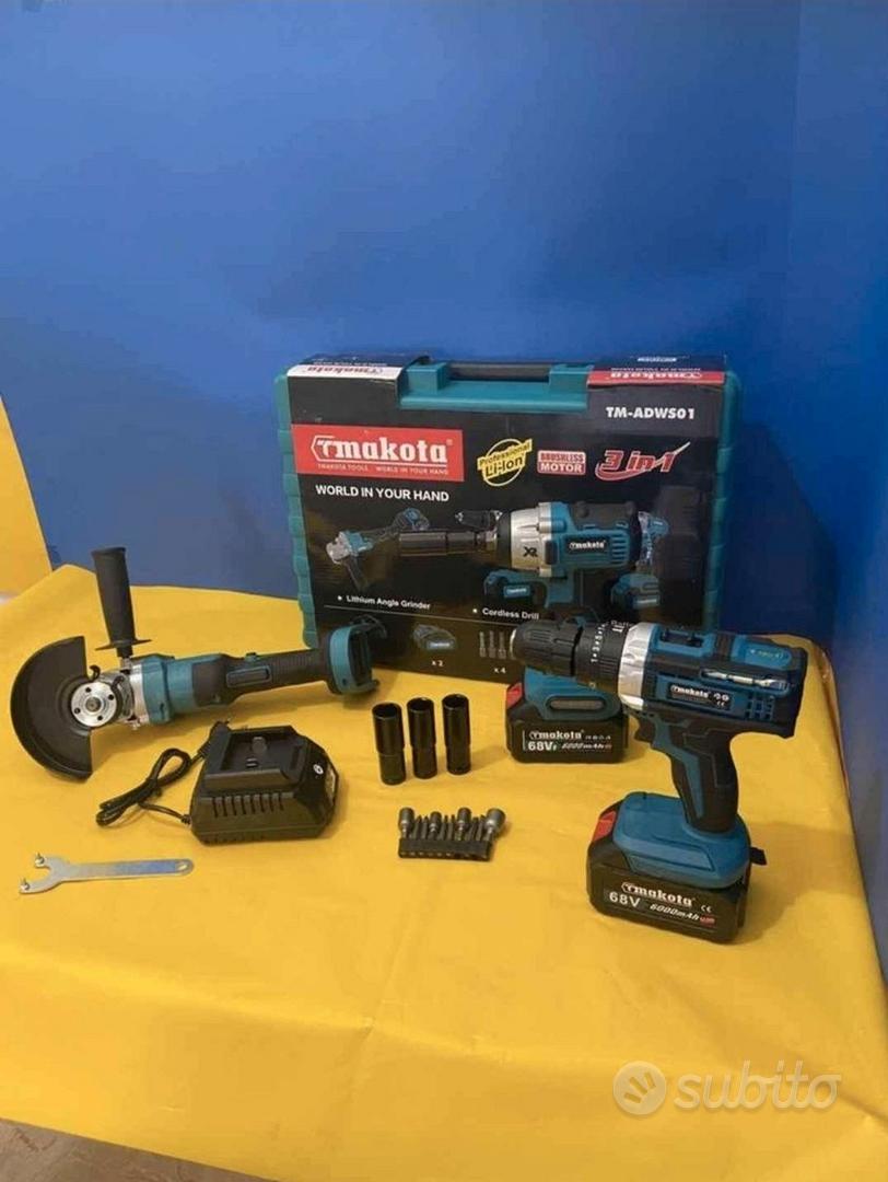 Kit 3 in 1 Trapano avvitatore con percussione + Flex Smerigliatrice  Angolare + Svitabulloni Avvitatore ad impulsi due batterie incluse 68V con  Motore