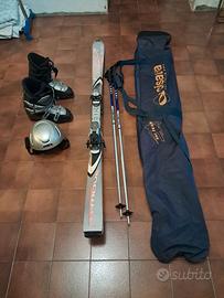 Sci 170cm, racchette, scarponi sci, casco, sacca 