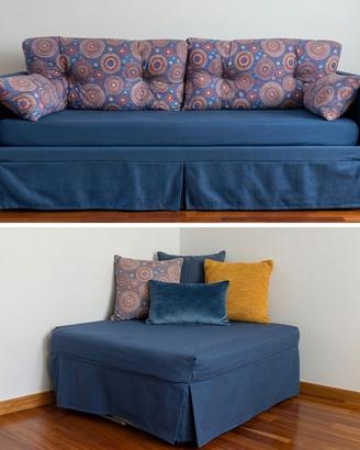 Divano Letto Triplo + Pouf Letto in Acciaio – Rive