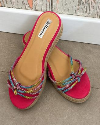 Sandali zeppa bellamica fucsia con strass