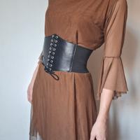 Tunica/Mini Abito Tulle Marrone Nocciola - Maniche